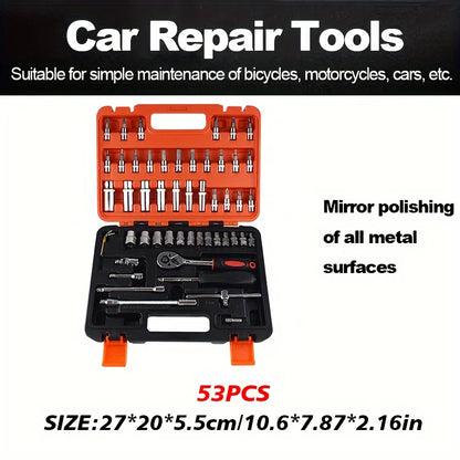 Stainless Steel Car Repair Tool Kit, Socket Set for Off-Road Motorcycle and Automotive Maintenance