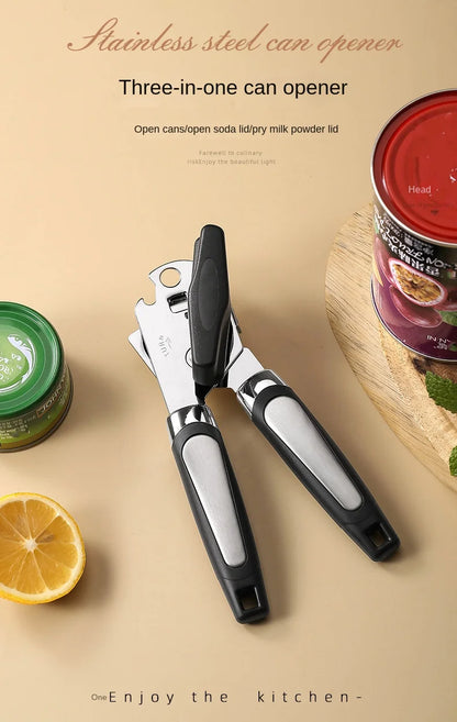 Professional Manual Can Opener – Multifunctional Stainless Steel Can and Bottle Opener Kitchen Gadget