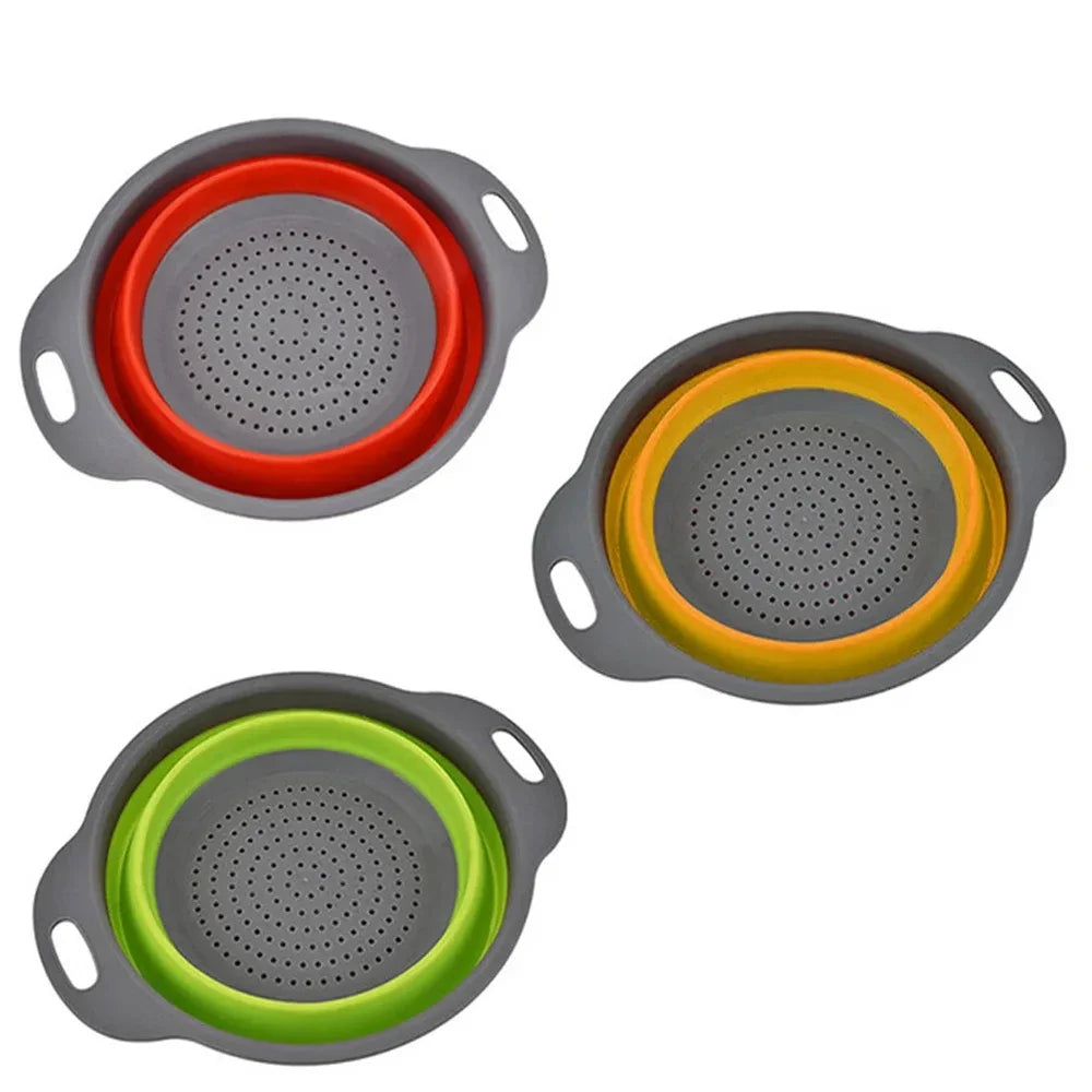 Collapsible Silicone Colander Strainer Basket, Foldable Vegetable and Fruit Washing & Draining Basket Kitchen Gadget