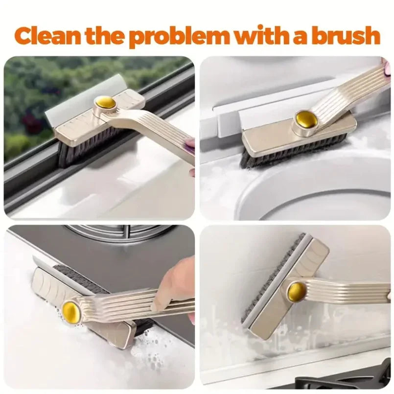 360° Rotating Crevice Cleaning Brush with Scraper – Multi-Purpose Hard Bristle Tile & Gap Cleaner for Bathroom & Kitchen