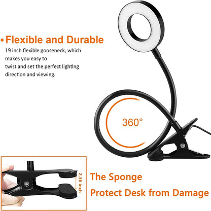 48 LED Clip-On Desk Lamp with 360° Flexible Gooseneck, USB Powered Dimmable Reading Light, Eye-Caring Table Lamp for Study, Office, and Bedroom