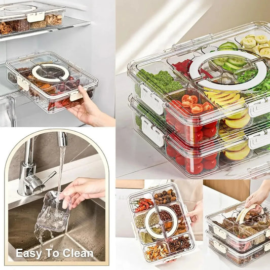 8-Grid Divided Snack Box with Lid & Handle, Clear Food Storage Container for Fruits, Vegetables & Snacks