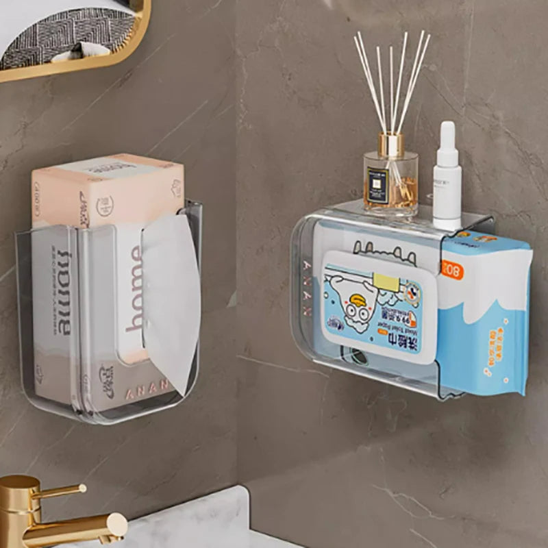 Wall Mounted Dual Compartment Wipes Case – Transparent Self-Adhesive Organizer for Kitchen, Bathroom & Bedroom