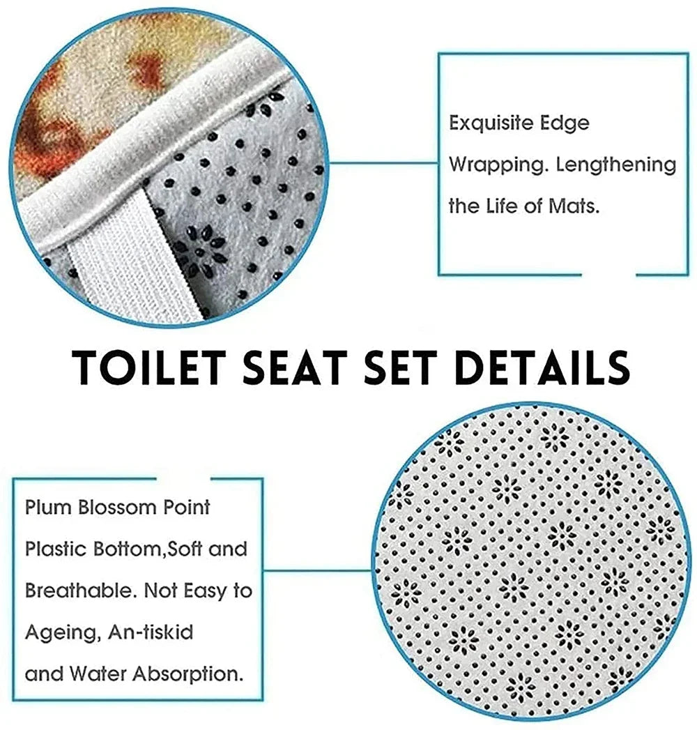 4pcs Coral Starfish Pattern Bathroom Set, Waterproof Fabric Shower Curtain With 12 Hooks Toilet Lid Cover, Bathroom Decor