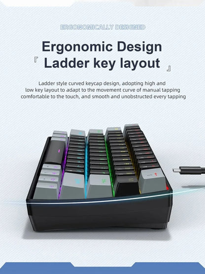 FreeWolf K61 Wired Mechanical Gaming Keyboard, 60% Compact 61-Key Layout, RGB Backlit, Phantom Switches, USB Plug and Play Keyboard for PC, Laptop, and Tablet