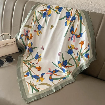Luxury Printed Silk-Style Square Scarf for Women, Soft Satin Neckerchief Headband and Hair Ribbon, Fashion Hijab and Bag Accessory for Office and Daily Wear