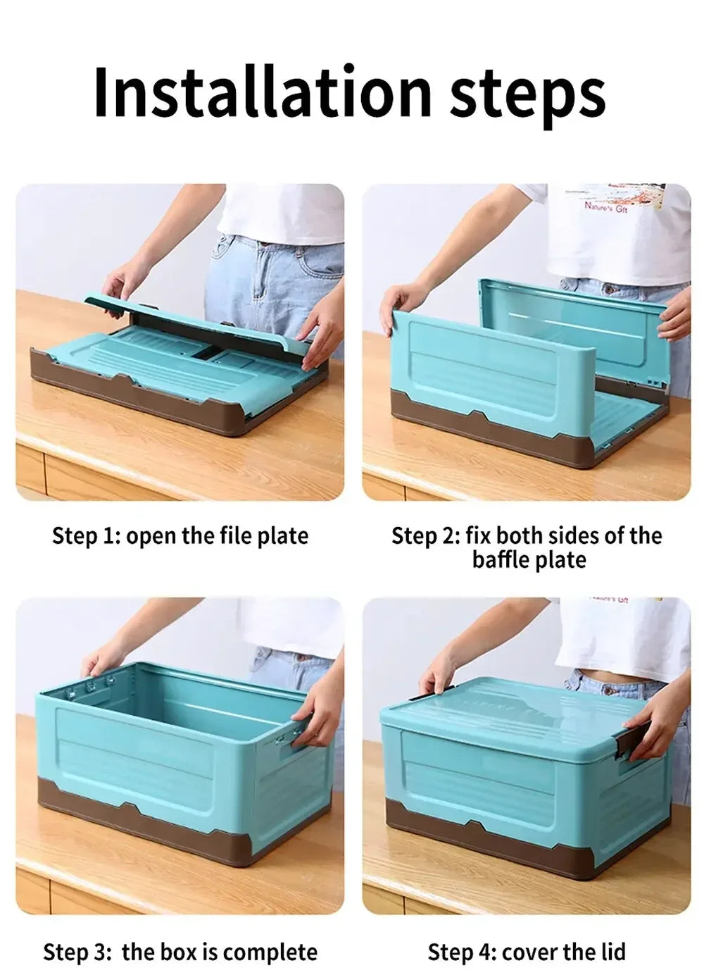 Foldable Plastic Storage Box with Lid, Large Capacity Multifunctional Organizer for Home Goods & Space-Saving Storage