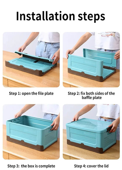 Foldable Plastic Storage Box with Lid, Large Capacity Multifunctional Organizer for Home Goods & Space-Saving Storage