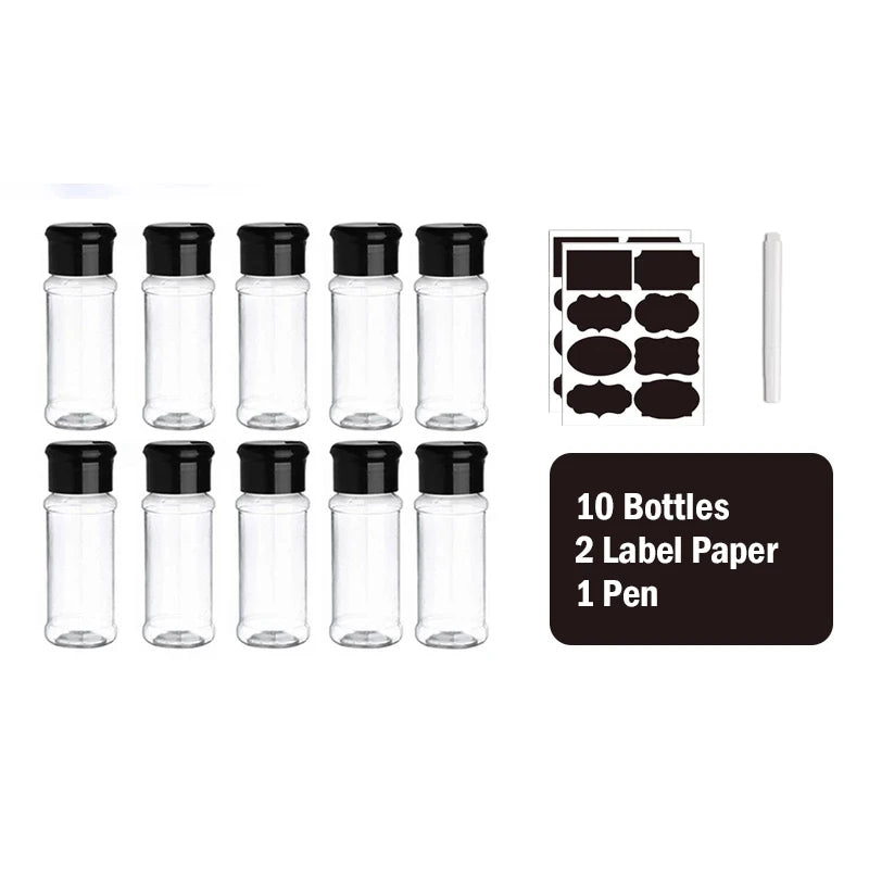 Plastic Spice Jars Seasoning Shaker Bottles, Kitchen Condiment Storage Containers for Salt, Pepper & Spices