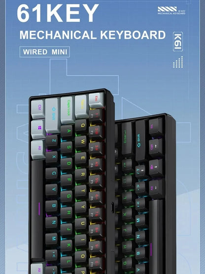 FreeWolf K61 Wired Mechanical Gaming Keyboard, 60% Compact 61-Key Layout, RGB Backlit, Phantom Switches, USB Plug and Play Keyboard for PC, Laptop, and Tablet