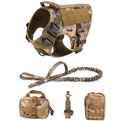 Tactical Dog Harness and Leash Set for Large and Medium Dogs, Military-Style Training Vest for German Shepherd, Golden Retriever, and Working Breeds