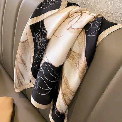 Luxury Printed Silk-Style Square Scarf for Women, Soft Satin Neckerchief Headband and Hair Ribbon, Fashion Hijab and Bag Accessory for Office and Daily Wear