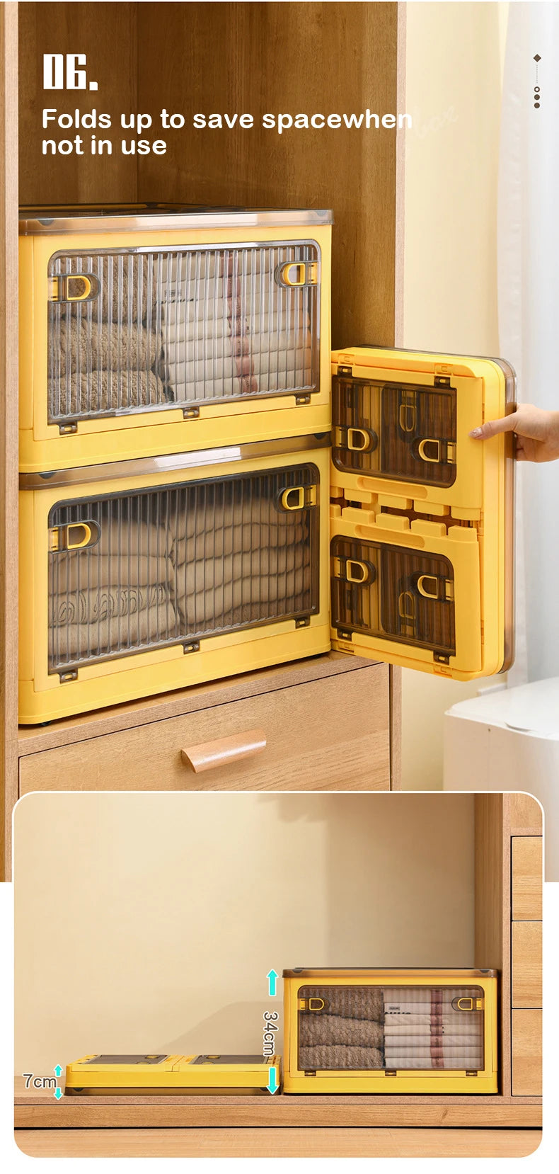 Foldable Storage Box with Wheels, Stackable Closet Organizer for Clothes, Quilts, Toys & Books