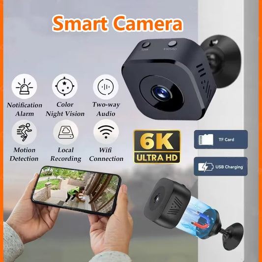 Mini WiFi Security Camera 4K Full HD with Two-Way Audio, Motion Detection, Color Night Vision, IP66 Waterproof Indoor/Outdoor Surveillance Camera for Home and Pet Monitoring