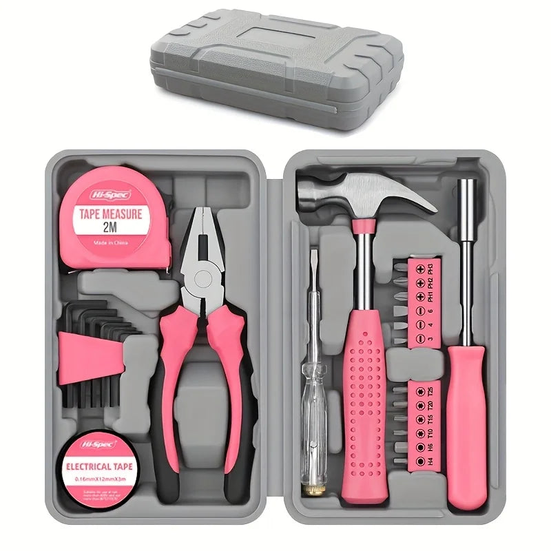 24-Piece Pink Tool Kit for Women, Mini Home Toolbox Set with Hammer, Pliers, Wrench and Screwdriver