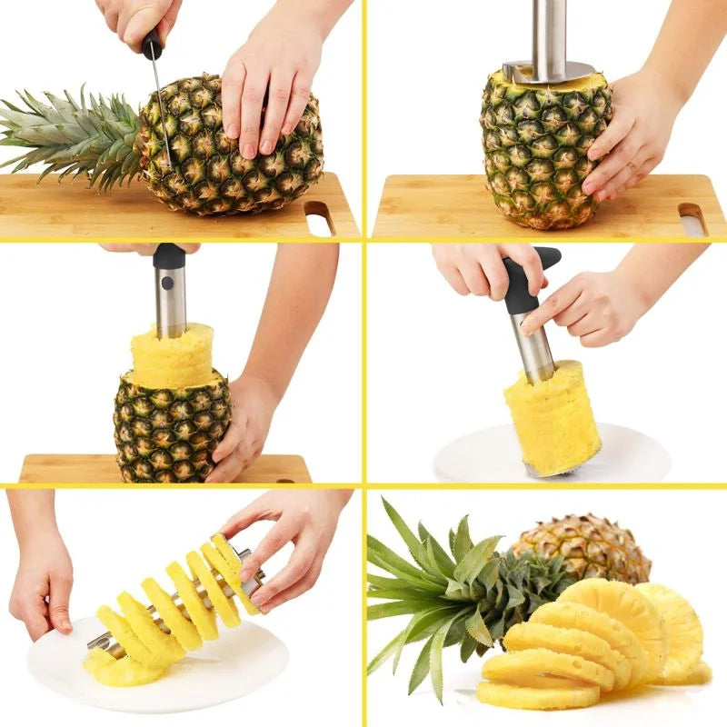 Stainless Steel Pineapple Cutter – Spiral Rotary Pineapple Slicer, Peeler & Core Separator