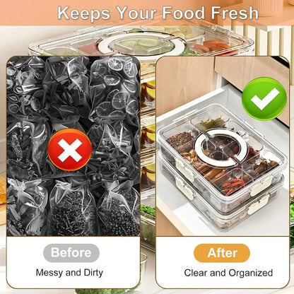 8-Grid Divided Snack Box with Lid & Handle, Clear Food Storage Container for Fruits, Vegetables & Snacks