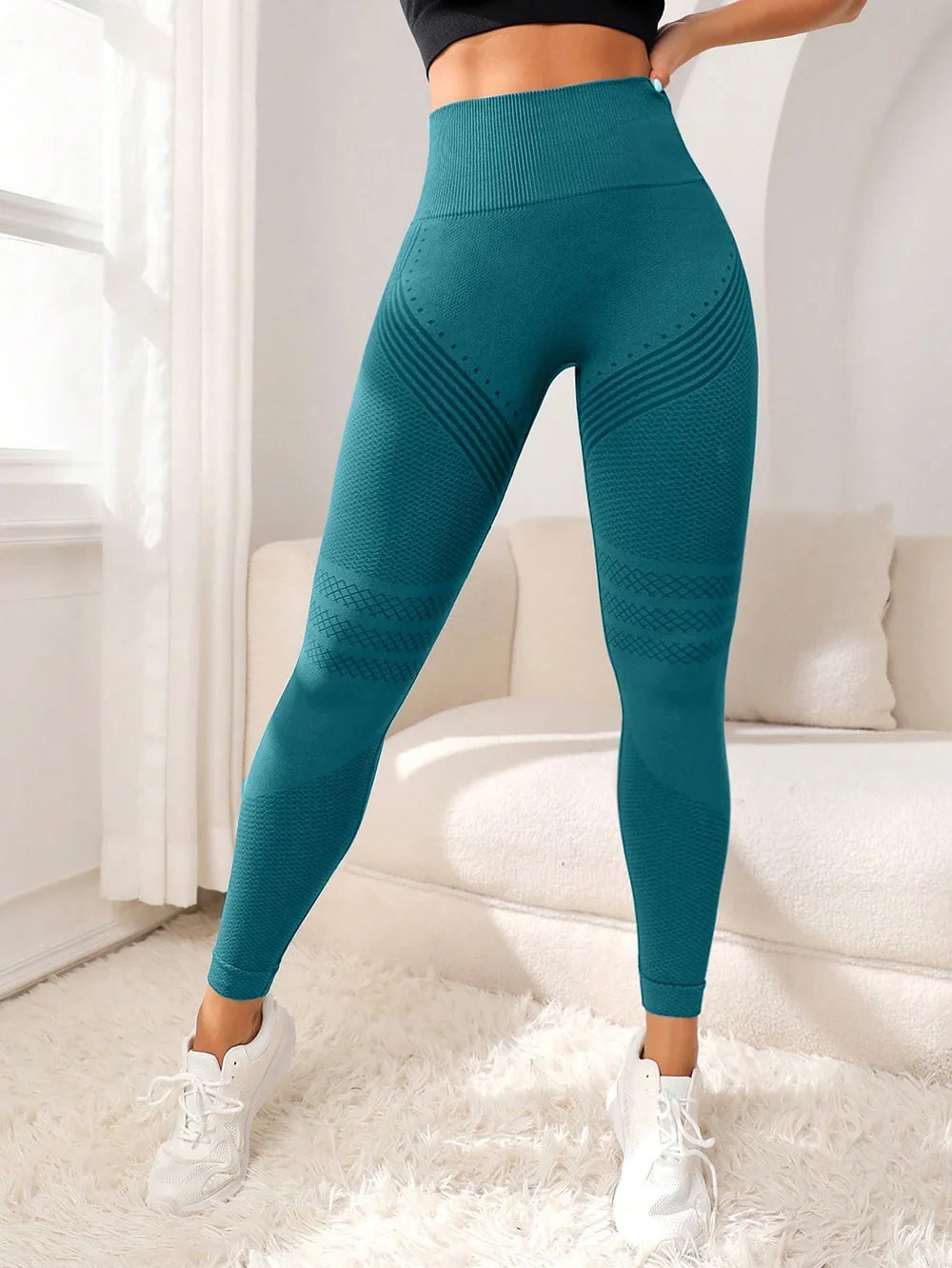 Women’s High Waist Sports Leggings with Butt Lift Design, Sexy Seam Lines Fitness Tight Pants for Yoga, Running, Gym and Workout