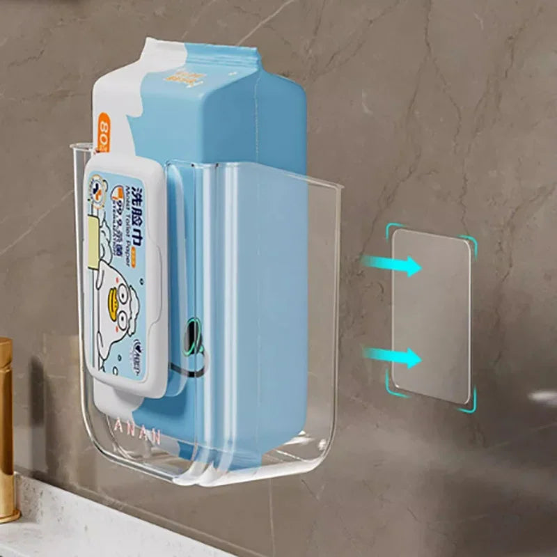 Wall Mounted Dual Compartment Wipes Case – Transparent Self-Adhesive Organizer for Kitchen, Bathroom & Bedroom