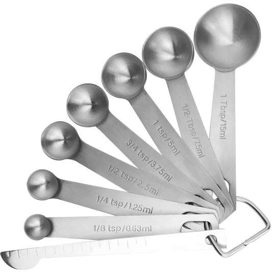 Stainless Steel Measuring Spoons Set of 8 with Leveler – Metal Teaspoon and Tablespoon Kitchen Gadgets for Baking and Cooking