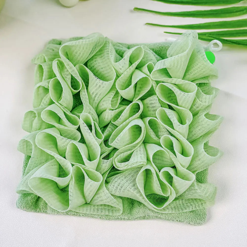 Soft Exfoliating 2-In-1 Bath Loofah – Bath Ball Towel with Drawstring Soap Closure Reusable Mesh Shower Sponge