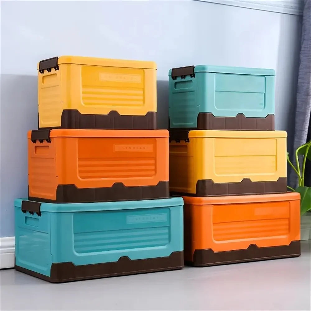 Foldable Plastic Storage Box with Lid, Large Capacity Multifunctional Organizer for Home Goods & Space-Saving Storage