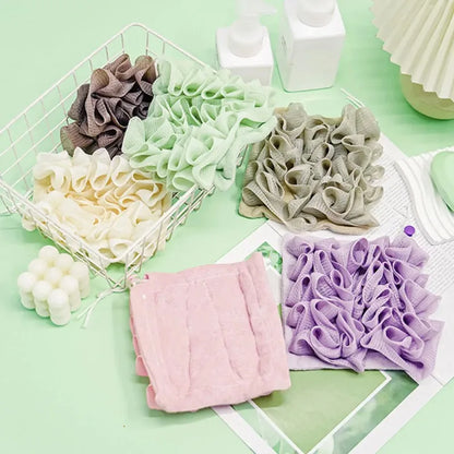 Soft Exfoliating 2-In-1 Bath Loofah – Bath Ball Towel with Drawstring Soap Closure Reusable Mesh Shower Sponge