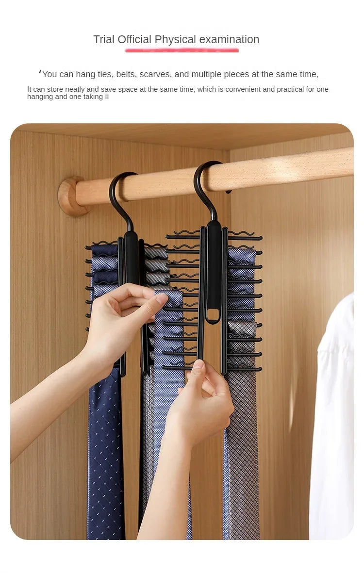 Rotatable Tie Hanger – 20-Row Large Capacity Necktie & Belt Organizer with Skidproof Hooks