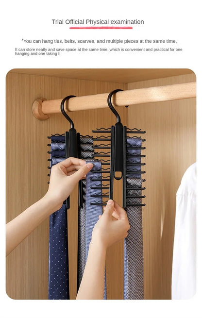 Rotatable Tie Hanger – 20-Row Large Capacity Necktie & Belt Organizer with Skidproof Hooks