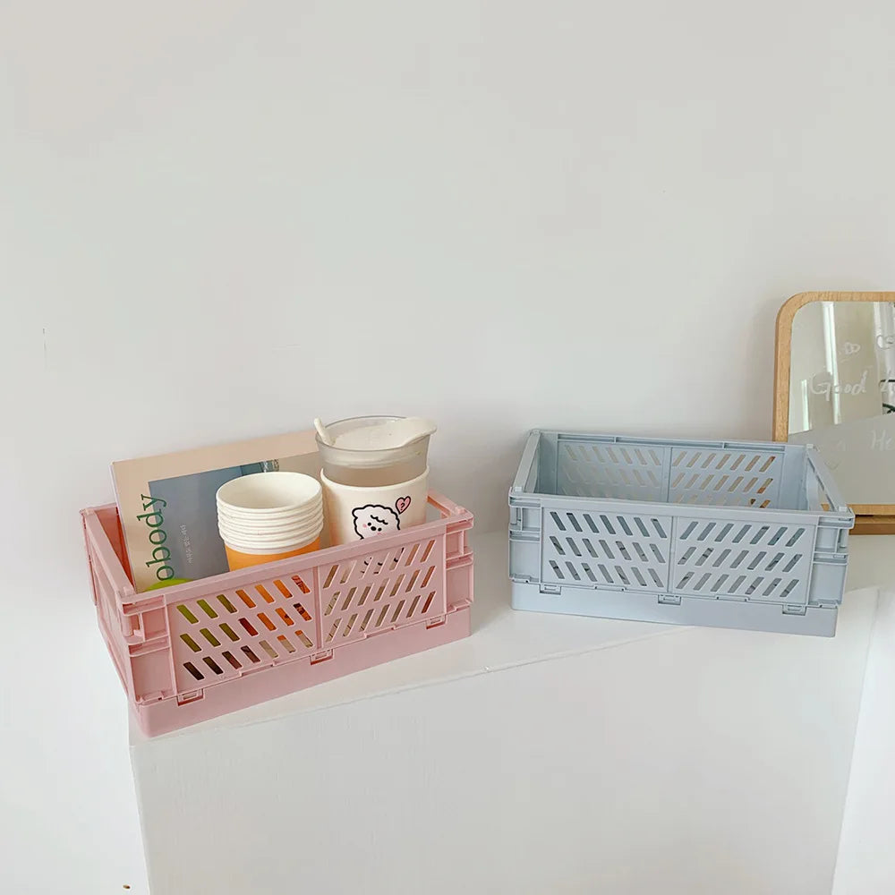 Collapsible Plastic Crate – Folding Storage Box Basket for Desktop, Cosmetics & Home Organization