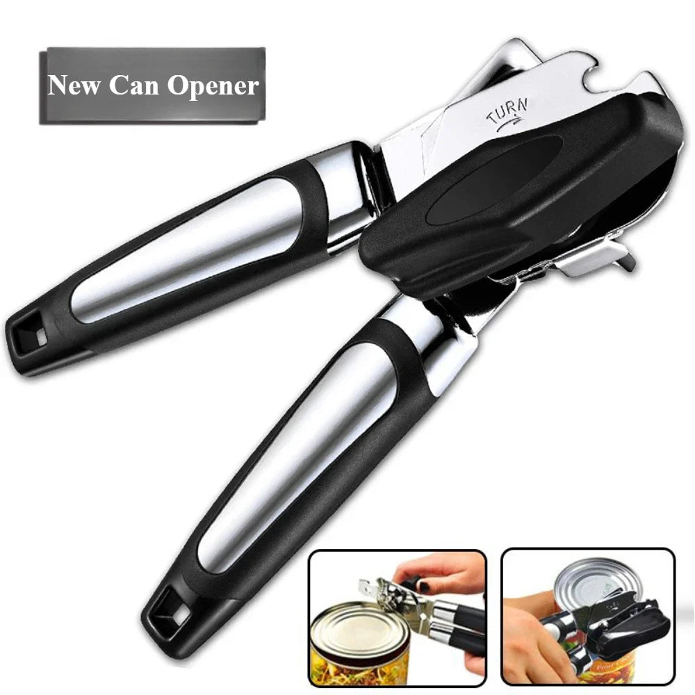 Professional Manual Can Opener – Multifunctional Stainless Steel Can and Bottle Opener Kitchen Gadget
