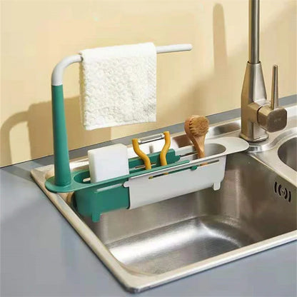 Telescopic Sink Shelf – Adjustable Kitchen Sink Organizer Soap & Sponge Holder Drain Rack