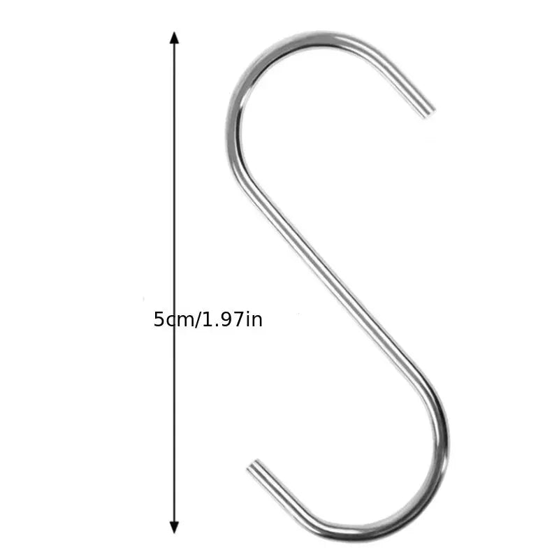 10Pcs Stainless Steel S-Shaped Hooks – Multi-Functional Metal Hanging Hooks for Kitchen & Bathroom
