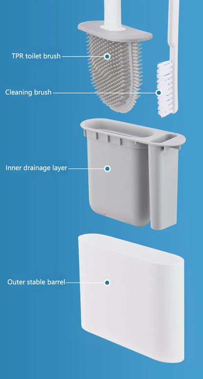 Wall Hanging Toilet Brush with Holder – Long Handled Silicone Toilet Brush with Soft Bristles WC Cleaning Brush Bathroom Accessory