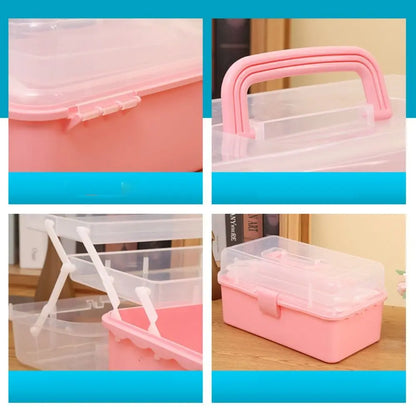 2/3 Layer Large Capacity Foldable Storage Box, Multifunctional Plastic Organizer for Makeup, Jewelry, Hairpins & Nail Art