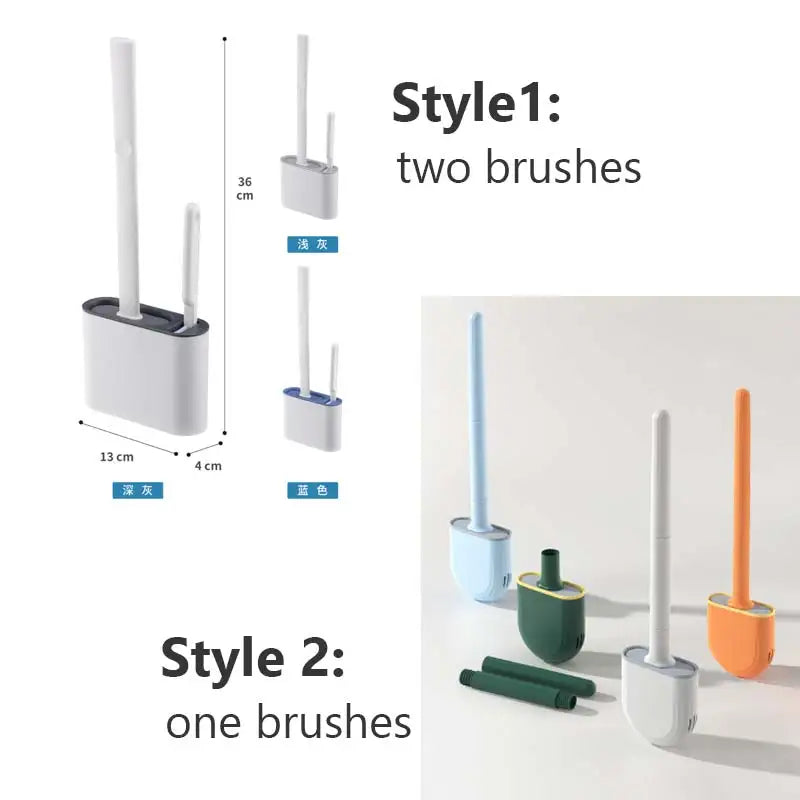 Wall Hanging Toilet Brush with Holder – Long Handled Silicone Toilet Brush with Soft Bristles WC Cleaning Brush Bathroom Accessory