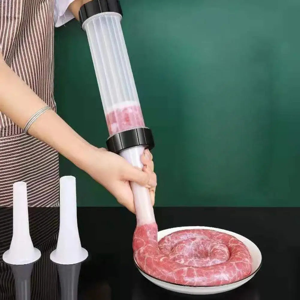 Portable Manual Sausage Maker Machine, Homemade Sausage Stuffing Press with 3 Funnels for Kitchen Use