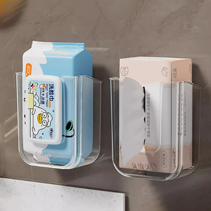 Wall Mounted Dual Compartment Wipes Case – Transparent Self-Adhesive Organizer for Kitchen, Bathroom & Bedroom