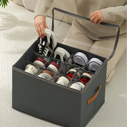 Foldable Shoe Organizer with Lid – Heavy-Duty Oxford Fabric Storage Box with Clear Front Panel