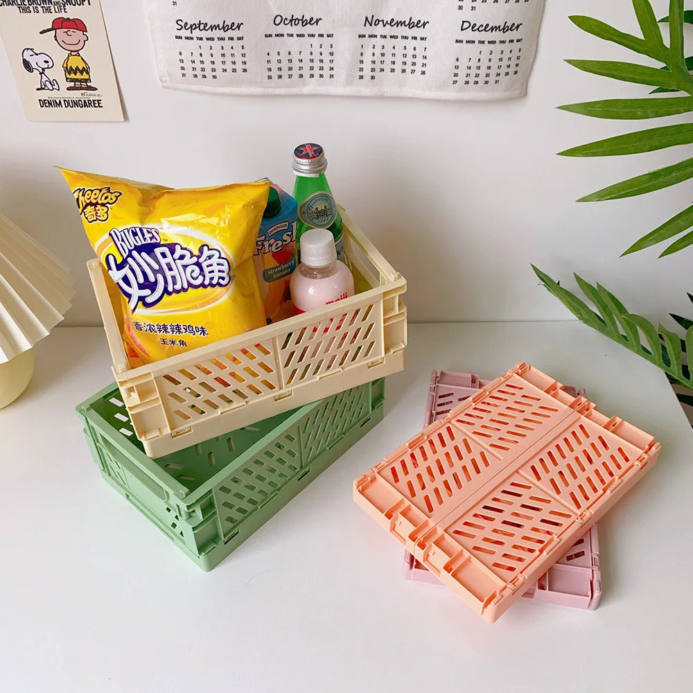 Collapsible Plastic Crate – Folding Storage Box Basket for Desktop, Cosmetics & Home Organization