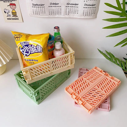 Collapsible Plastic Crate – Folding Storage Box Basket for Desktop, Cosmetics & Home Organization