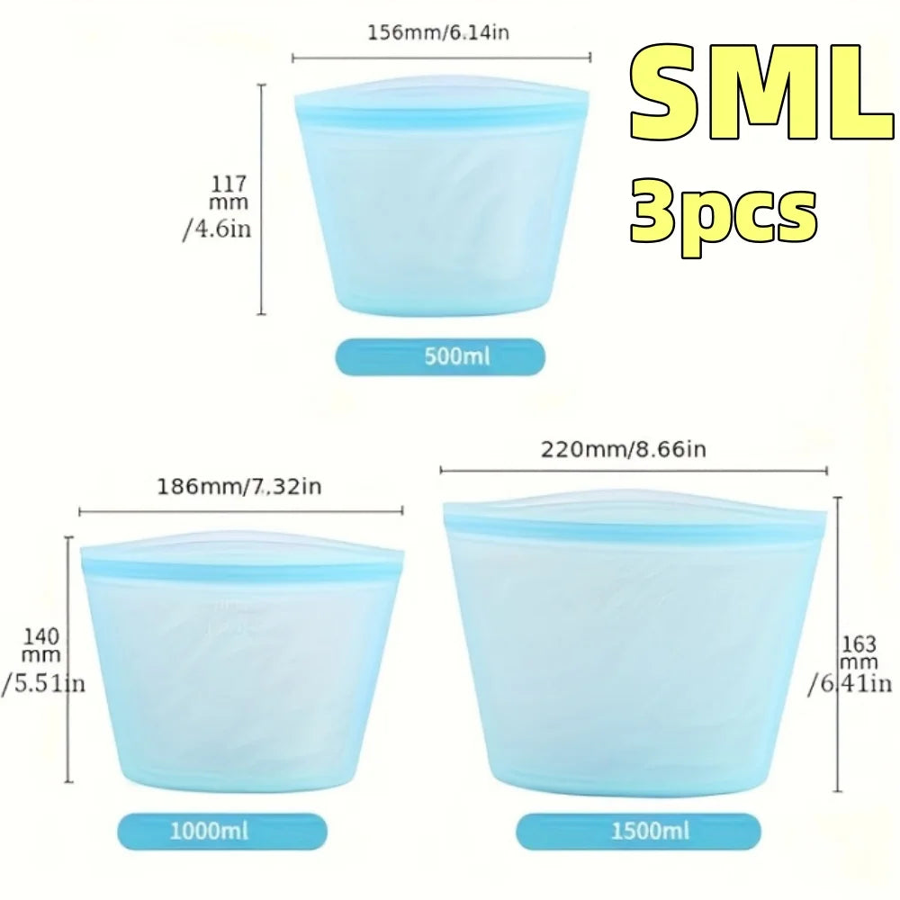 Silicone Food Containers – Reusable Leakproof Ziplock Storage Bags for Fridge and Freezer