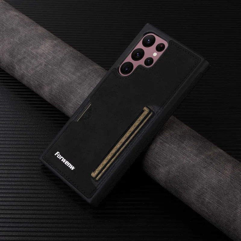 Retro Card Holder Phone Case for Samsung Galaxy S24 S25 Ultra S23 S21 FE S22 S20 S10 Plus Note 20 10 + Wallet PU Leather Cover