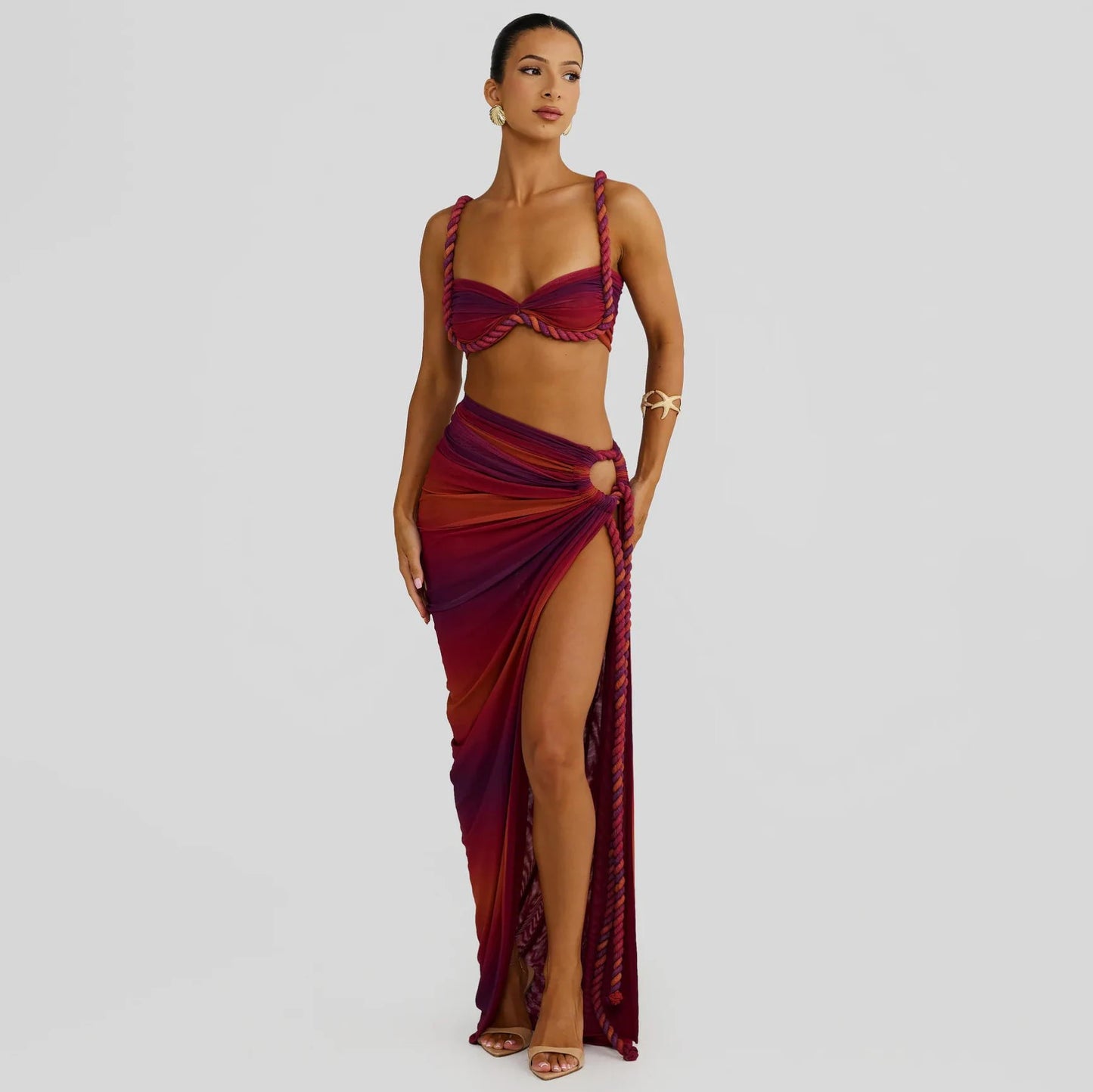 Women’s 3-Piece Bikini Set with Cover-Up Skirt, Push-Up Halter Swimsuit with Long Wrap Skirt, Sexy Beachwear Swimwear for Summer