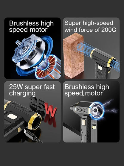 High-Speed Electric Air Blower 1,000,000 RPM Turbo Fan, Portable Dust Cleaner with Vacuum Function, Type-C Rechargeable 55m/s Brushless Jet Blower with LED Display