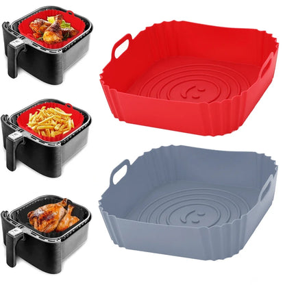 Reusable Silicone Air Fryer Pan Liner – Non-Stick Airfryer Oven Baking Tray for Pizza and Chicken