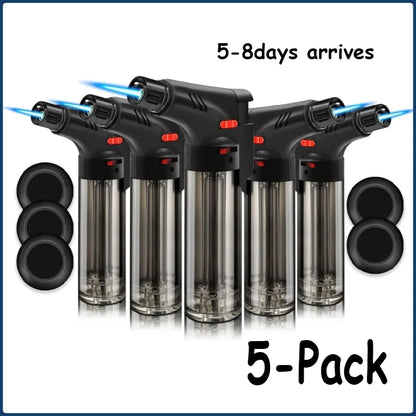 5Pack High Jet Flame Torch Lighter Transparent Body Design Butane Gas Refillable Adjustable Butane Jet Flame Ignition Tool