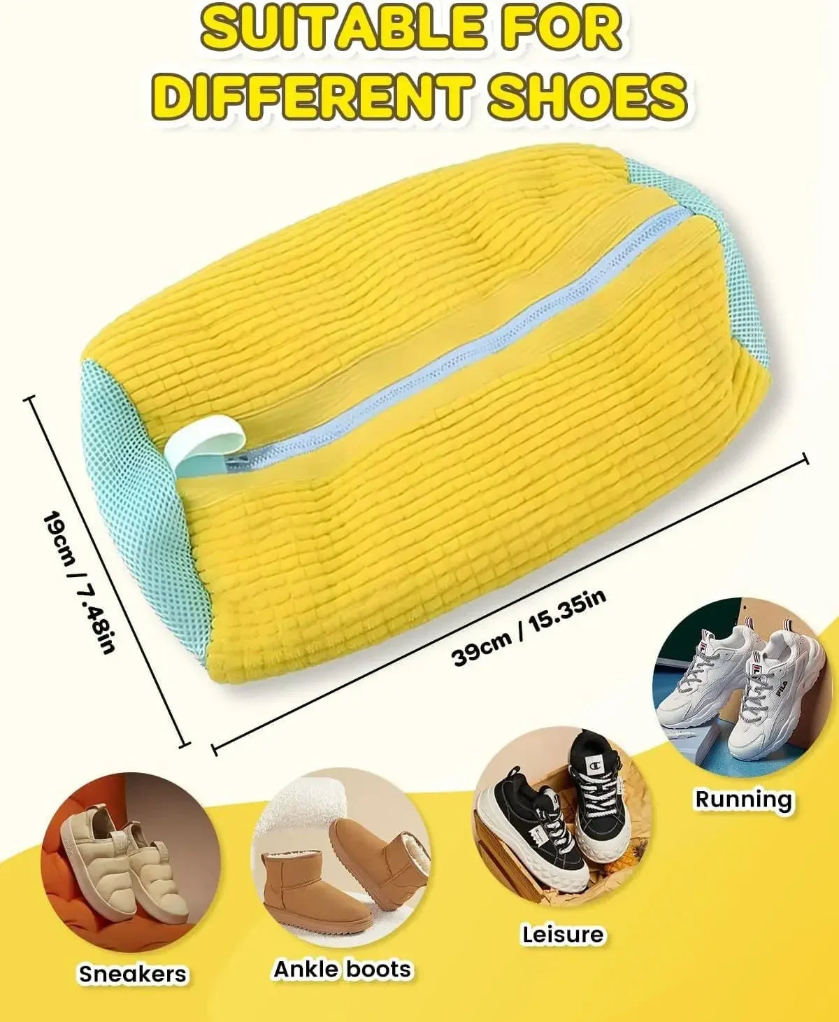 Shoe Washing Bag for Washing Machine – Zippered Laundry Cleaning Bag with Soft Fibers for Sneakers