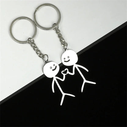 2PCS Funny Cartoon Doodle Middle Finger Keychain Set, Stainless Steel Couple Friendship Key Rings, Unisex Metal Keychain Gift for Men and Women