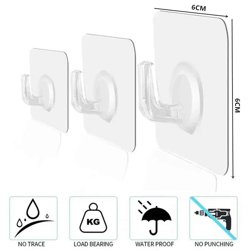 Self-Adhesive Wall Hooks, Transparent Heavy Duty Sticky Hooks for Kitchen, Bathroom, Door & Closet, Towel and Key Hook Set